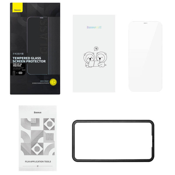 Baseus Schott HD grūdintas stiklas su 03 mm dulkių filtru skirtas iPhone 12 Pro Max