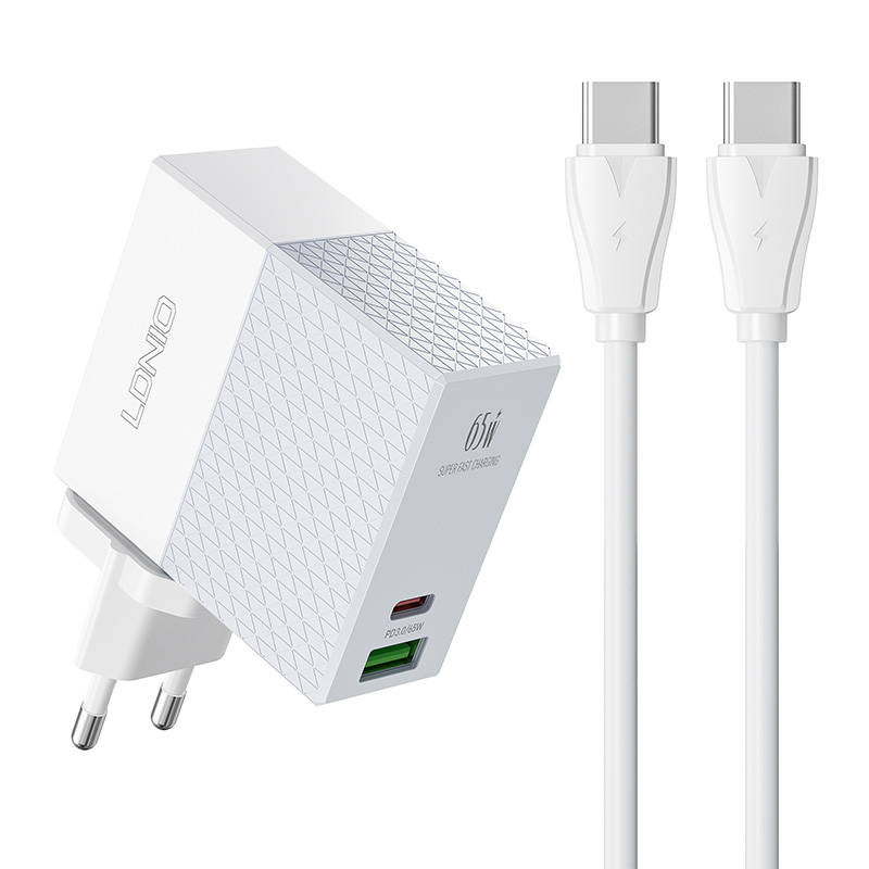 Sieninis įkroviklis LDNIO A2620C USB USB-C 65W + USB-C - USB-C laidas Sieninis įkroviklis LDNIO A2620C USB USB-C 65W + USB-C - USB-C laidas
