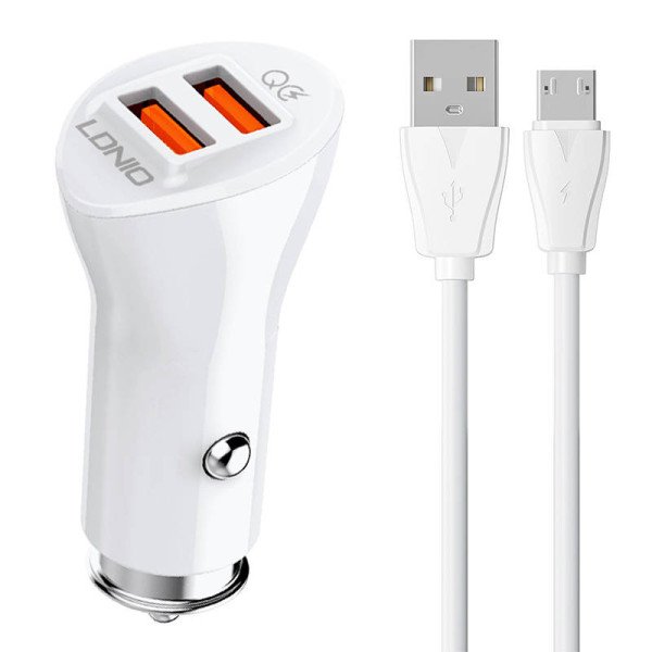 LDNIO C511Q 2USB Automobilinis pakrovėjas + MicroUSB laidas