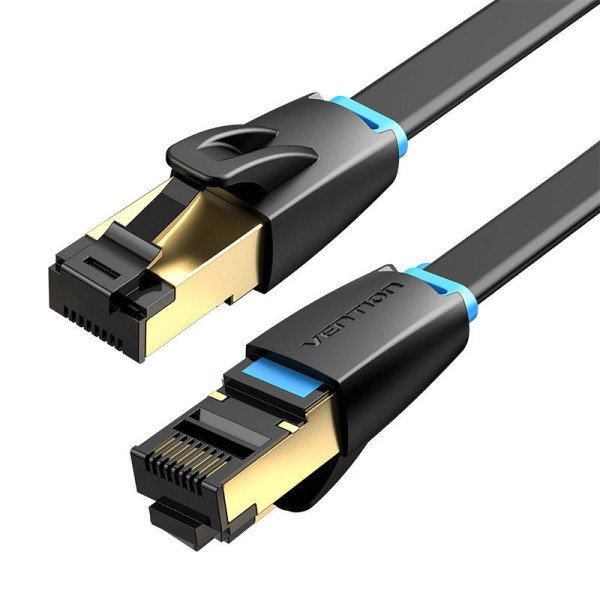 Plokščias tinklo kabelis CAT8 U/FTP Vention IKCBG RJ45 Ethernet 40Gpbs 15m juodas