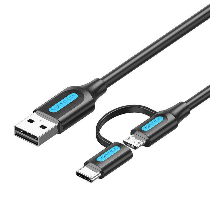Kabelis 2in1 USB 20 į USB-C/Micro USB Vention CQDBF 1m juodas Kabelis 2in1 USB 20 į USB-C/Micro USB Vention CQDBF 1m juodas