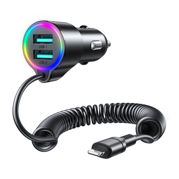 Automobilinis įkroviklis Joyroom JR-CL25 2x USB + Lightning laidas juodas