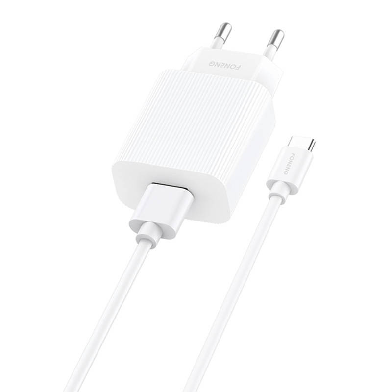Greitas įkroviklis Foneng 1x USB EU28 QC 30+ USB Type C laidas Greitas įkroviklis Foneng 1x USB EU28 QC 30+ USB Type C laidas