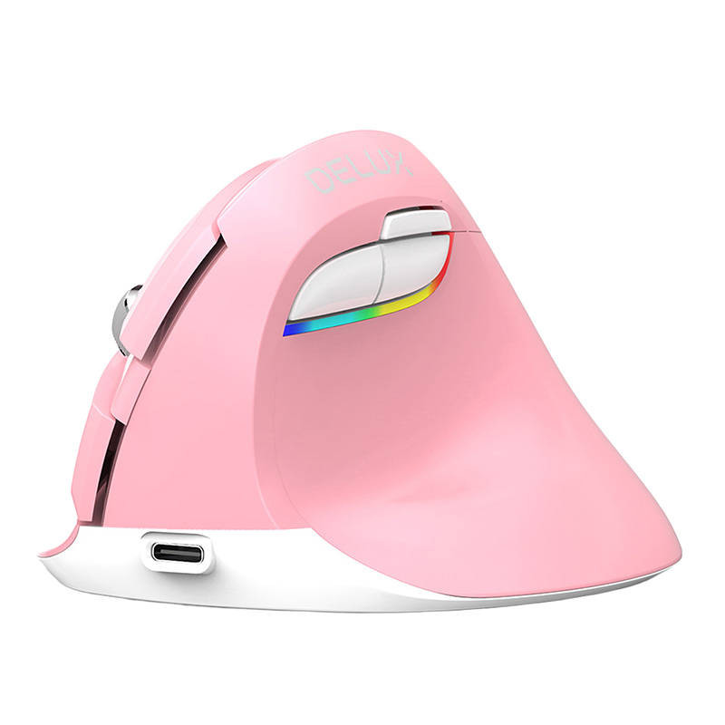 Belaidė vertikali pelė Delux M618Mini DB BT+24G 2400DPI rožinė Belaidė vertikali pelė Delux M618Mini DB BT+24G 2400DPI rožinė