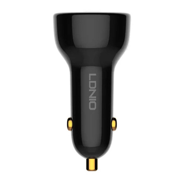 LDNIO C101 automobilinis įkroviklis USB + USB-C 100 W + USB-C iki Lightning kabelis juodas