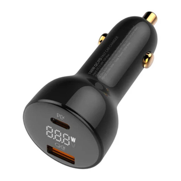 LDNIO C101 automobilinis įkroviklis USB + USB-C 100 W + USB-C iki Lightning kabelis juodas