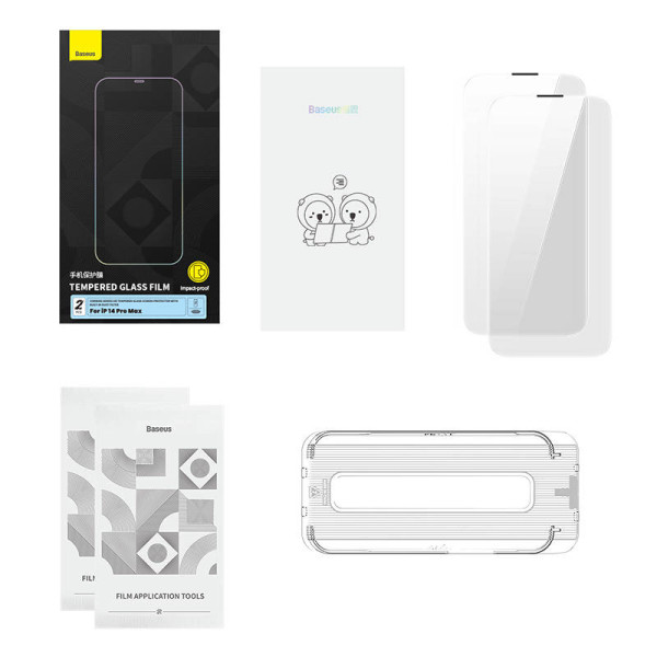 Grūdintas stiklas Baseus Corning skirtas iPhone 14 Pro su įmontuotu dulkių filtru