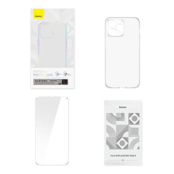 Permatomo dėklo ir grūdinto stiklo rinkinys „Baseus Corning“ skirtas „iPhone 14 Pro“