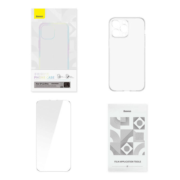 Permatomo dėklo ir grūdinto stiklo rinkinys „Baseus Corning“ skirtas „iPhone 13 Pro“