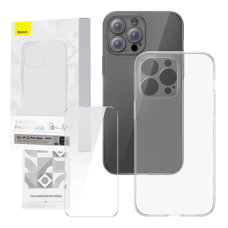 Skaidrus dėklas ir grūdinto stiklo rinkinys „Baseus Corning“ skirtas „iPhone 12 Pro Max“ Skaidrus dėklas ir grūdinto stiklo rinkinys „Baseus Corning“ skirtas „iPhone 12 Pro Max“