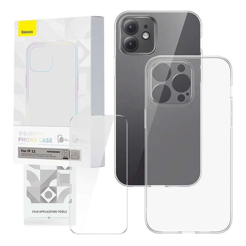 Permatomo dėklo ir grūdinto stiklo rinkinys „Baseus Corning“ skirtas „iPhone 12“ Permatomo dėklo ir grūdinto stiklo rinkinys „Baseus Corning“ skirtas „iPhone 12“