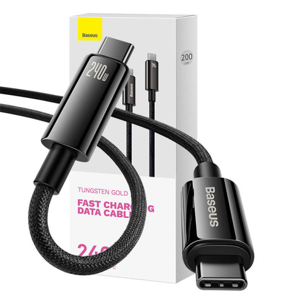 USB-C į USB-C laidas Baseus Tungsten Gold 240W 2 m juodas