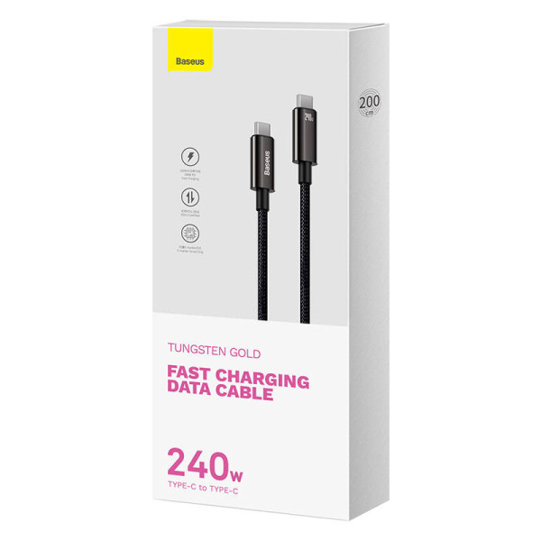 USB-C į USB-C laidas Baseus Tungsten Gold 240W 2 m juodas