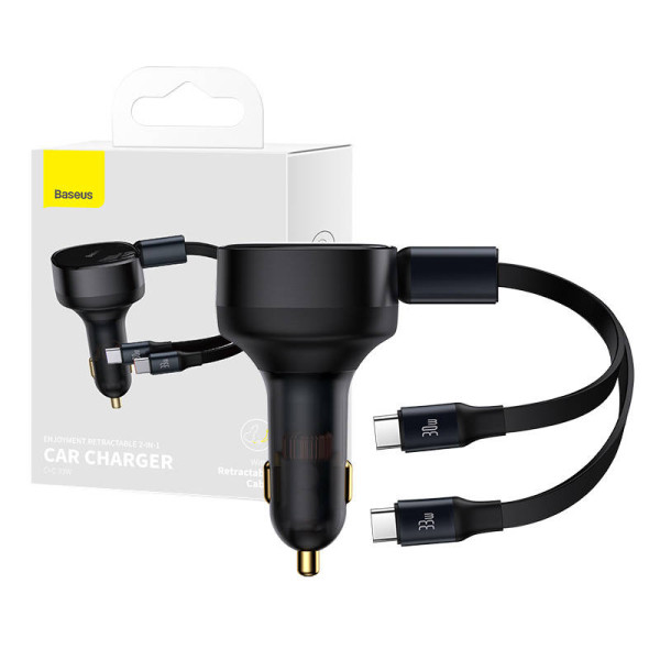 Automobilinis įkroviklis Baseus Enjoyment su USB-C laidu 33W juodas