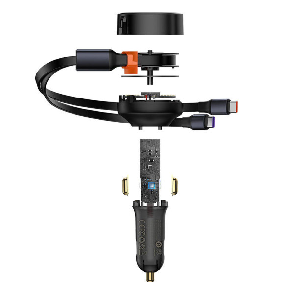 Automobilinis įkroviklis Baseus Enjoyment su USB-C laidu 33W juodas