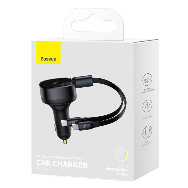 Automobilinis įkroviklis Baseus Enjoyment su USB-C laidu 33W juodas