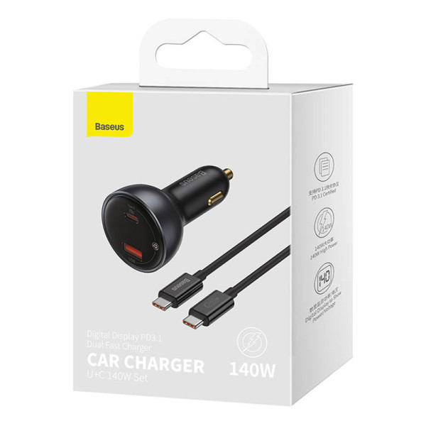 Automobilinis įkroviklis Baseus Superme USB USB-C 140W juodas
