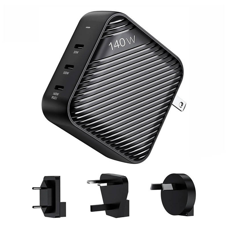 Sieninis įkroviklis INVZI GanHub 3x USB-C 140W EU/UK/AU/US juoda Sieninis įkroviklis INVZI GanHub 3x USB-C 140W EU/UK/AU/US juoda