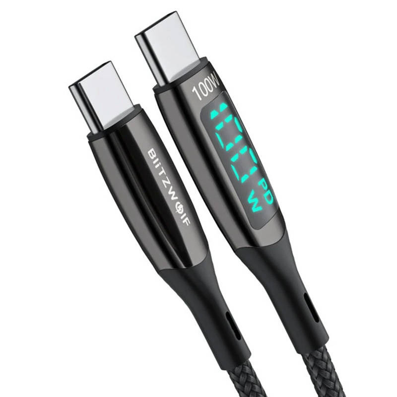 USB-C į USB-C laidas BlitzWolf BW-TC23 su ekranu 100 W 18 m juodas USB-C į USB-C laidas BlitzWolf BW-TC23 su ekranu 100 W 18 m juodas