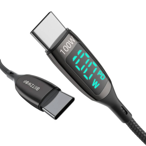 USB-C į USB-C laidas BlitzWolf BW-TC23 su ekranu 100 W 18 m juodas