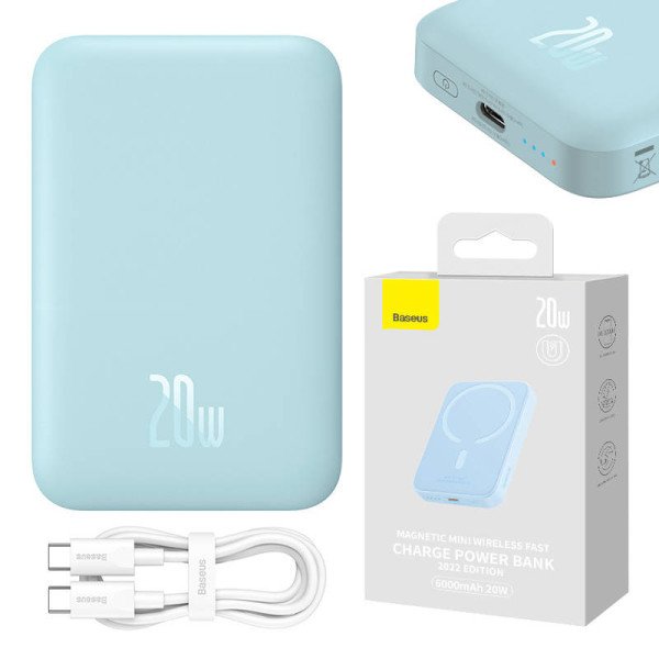 Powerbank Baseus Magnetic Mini 6000mAh USB-C 20W MagSafe mėlyna