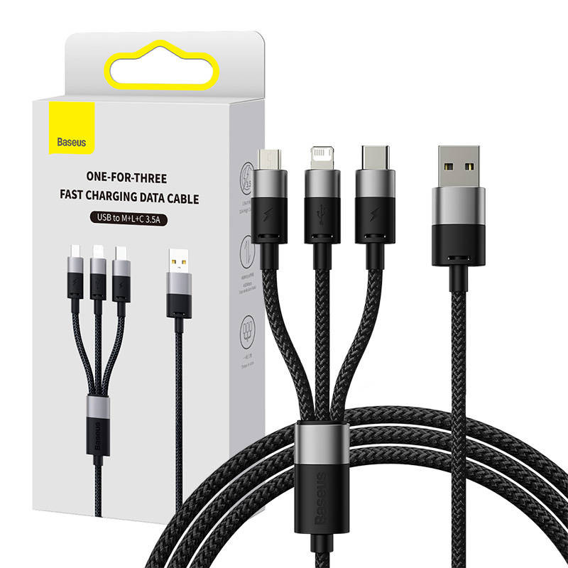 Greitas įkrovimas iš USB į M+L+C Baseus StarSpeed 35A 06m juodas Greitas įkrovimas iš USB į M+L+C Baseus StarSpeed 35A 06m juodas