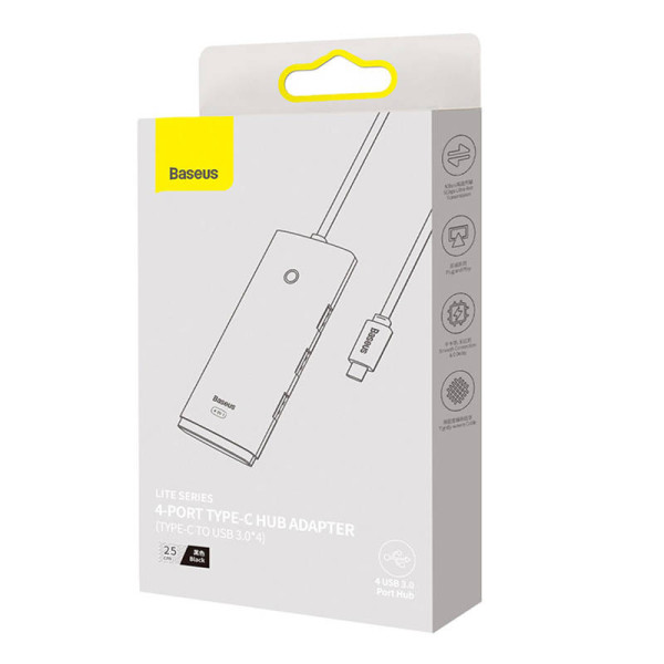 HUB adapteris 4 prievadų USB-C Baseus OS-Lite 25 cm juodas