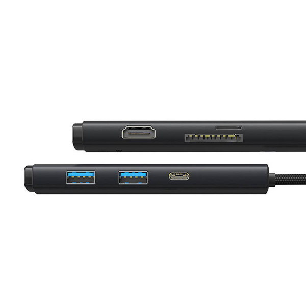 „Hub Baseus OS Lite“ 6 prievadų C tipo iki HDMI+USB302+PD+SD/TF juodas