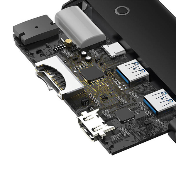 „Hub Baseus OS Lite“ 6 prievadų C tipo iki HDMI+USB302+PD+SD/TF juodas