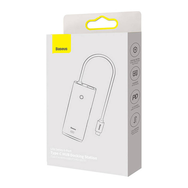 „Hub Baseus OS Lite“ 6 prievadų C tipo iki HDMI+USB302+PD+SD/TF juodas