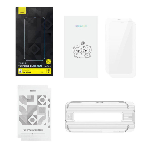 2x Baseus Crystal Tempered Glass 03mm skirtas iPhone X/XS