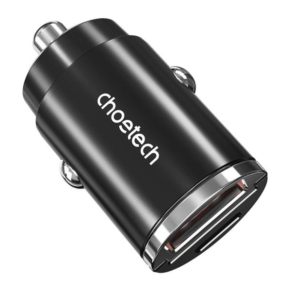 Automobilinis įkroviklis Choetech TC0006 1x USB-A 1x USB-C 30W PD 30 juodas