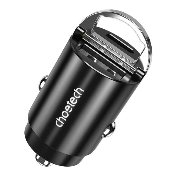 Automobilinis įkroviklis Choetech TC0006 1x USB-A 1x USB-C 30W PD 30 juodas