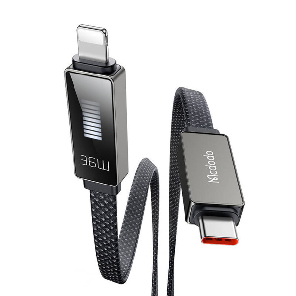 „Mcdodo CA-4960 USB-C“ laidas su „Lightning“ su 12 m ekranu juodas