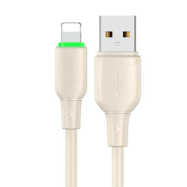 USB prie žaibo kabelis Mcdodo CA-4740 su LED apšvietimu 12 m smėlio spalvos