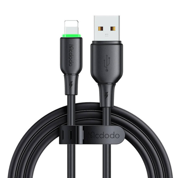 USB prie žaibo kabelis Mcdodo CA-4741 su LED apšvietimu 12 m juodas