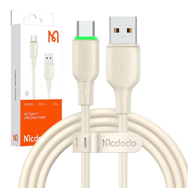 USB į USB-C laidas Mcdodo CA-4750 su LED apšvietimu 12 m smėlio spalvos