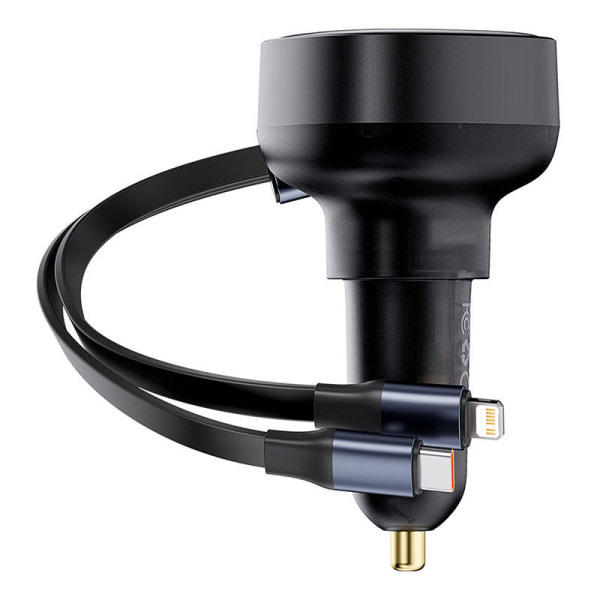 Automobilinis įkroviklis Baseus Enjoyment USB-C su USB-C laidu ir Lightning 60W juodas