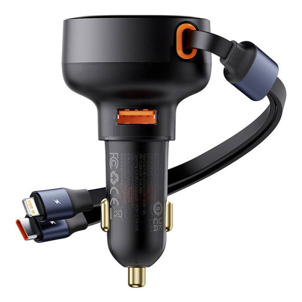Automobilinis įkroviklis Baseus Enjoyment USB su USB-C laidu ir Lightning 60W juodas