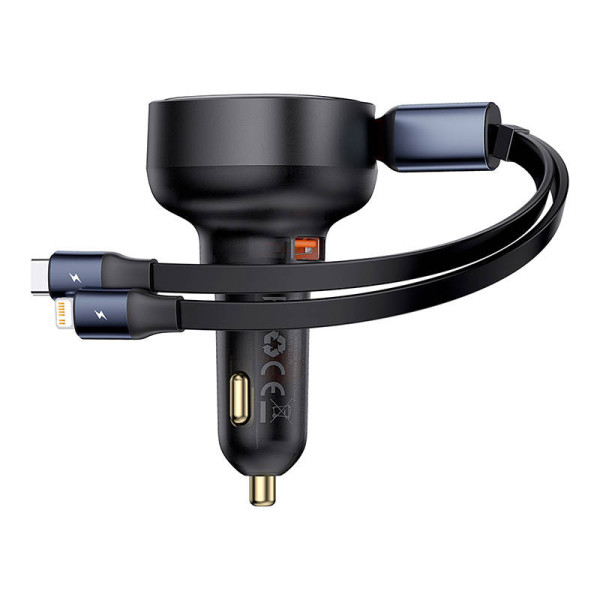 Automobilinis įkroviklis Baseus Enjoyment USB su USB-C laidu ir Lightning 60W juodas