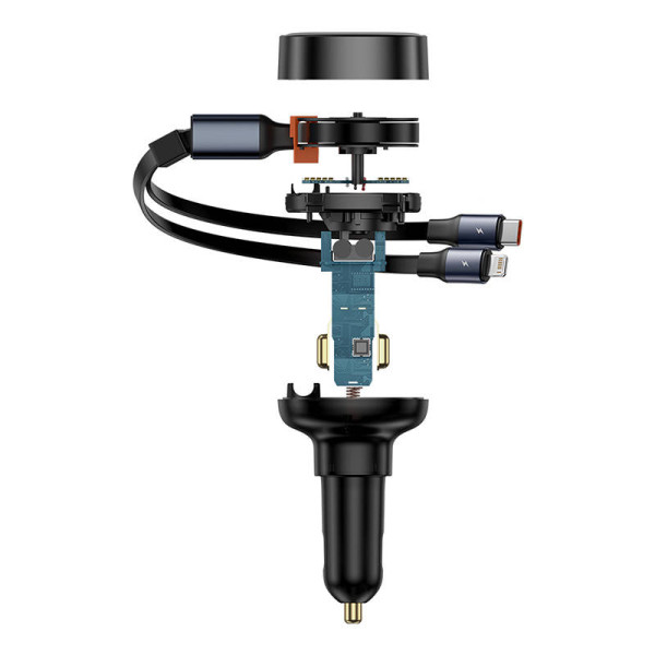 Automobilinis įkroviklis Baseus Enjoyment USB su USB-C laidu ir Lightning 60W juodas