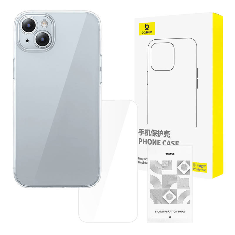 Skaidrus dėklas Baseus iPhone 15 + grūdintas stiklas Skaidrus dėklas Baseus iPhone 15 + grūdintas stiklas