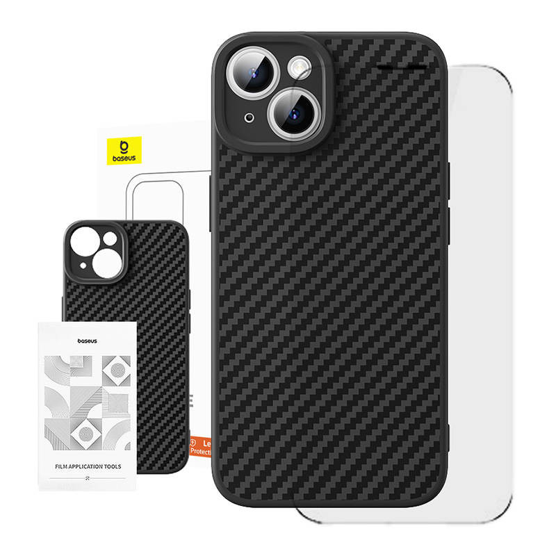 Dėklas Baseus sintetinio pluošto iPhone 15 Plus + grūdintas stiklas Dėklas Baseus sintetinio pluošto iPhone 15 Plus + grūdintas stiklas