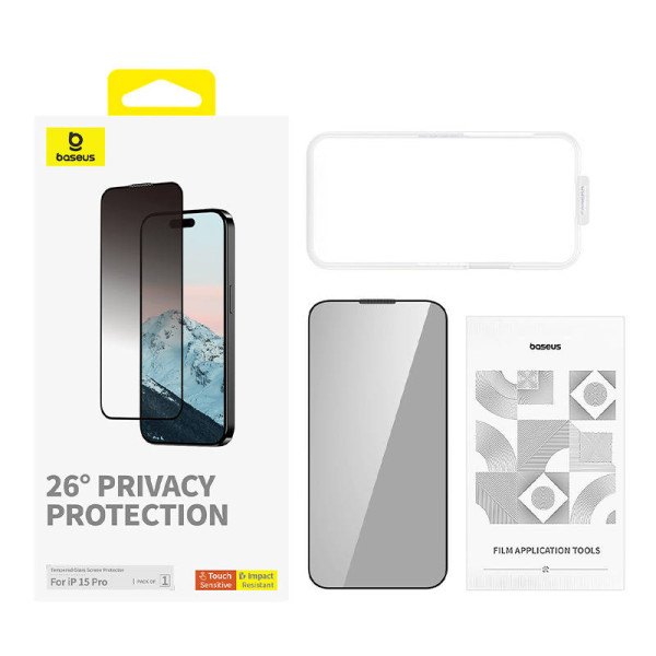 Privatumo apsauga grūdintas stiklas Baseus Diamond iPhone 15 Pro