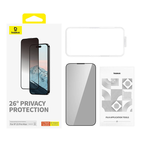 Privatumo apsauga grūdintas stiklas Baseus Diamond iPhone 15 Pro Max