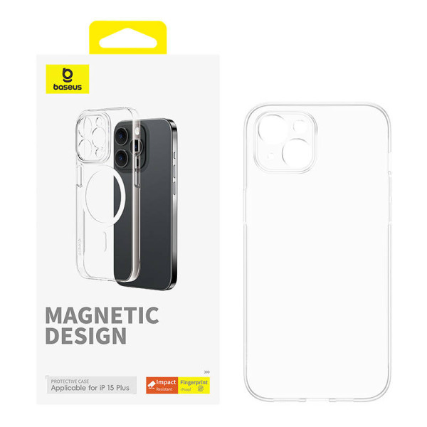 Magnetinis telefono dėklas skirtas iPhone 15 Plus Baseus OS-Lucent serijai skaidrus