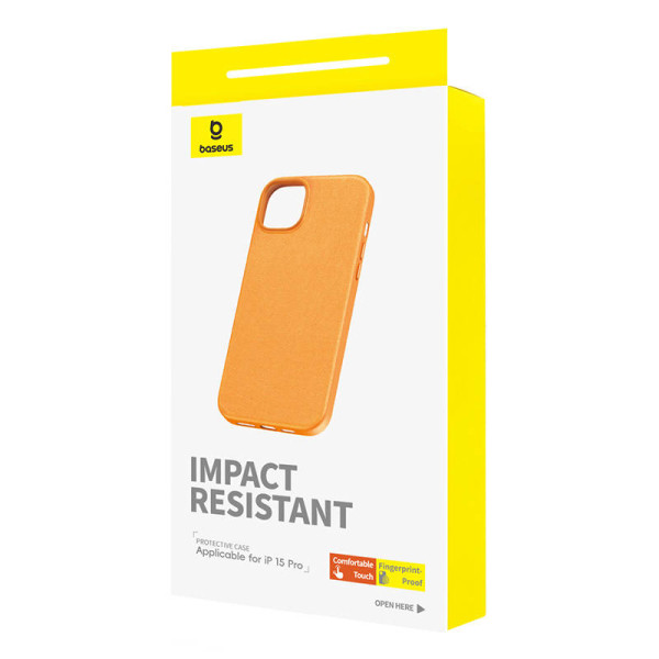 Telefono dėklas skirtas iPhone 15 Pro Baseus Fauxther Series oranžinė