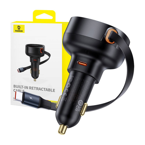 Automobilinis įkroviklis Baseus Enjoyment Pro su USB-C laidu 60 W juodas
