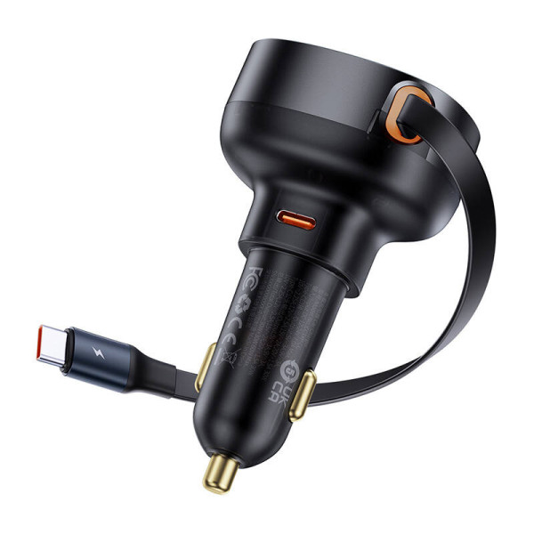 Automobilinis įkroviklis Baseus Enjoyment Pro su USB-C laidu 60 W juodas