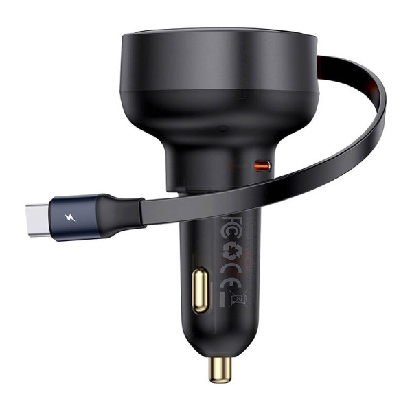 Automobilinis įkroviklis Baseus Enjoyment Pro su USB-C laidu 60 W juodas